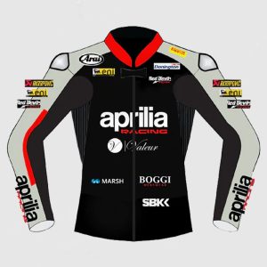 Leon Haslam Aprilia 2015 Black Motorbike Leather Racing Jacket